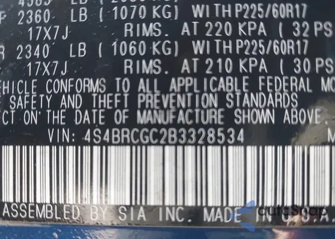 2011 Subaru Outback 2.5I Premium из США, поврежденный, VIN 4S4BRCGC2B3328534